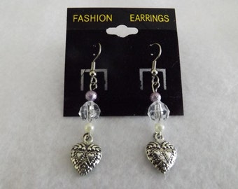 Items similar to Purple Heart Earrings Valentine Jewelry Chain Earrings