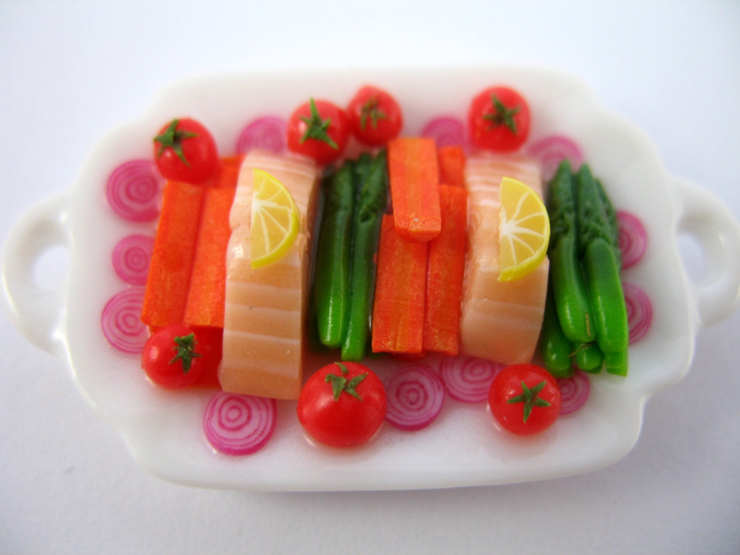 Dollhouse Miniature Food Salmon and Vegetable by littletimewasters