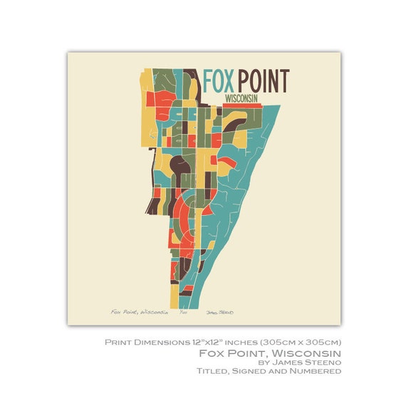 Fox Point Wisconsin 12 x 12 Art Map