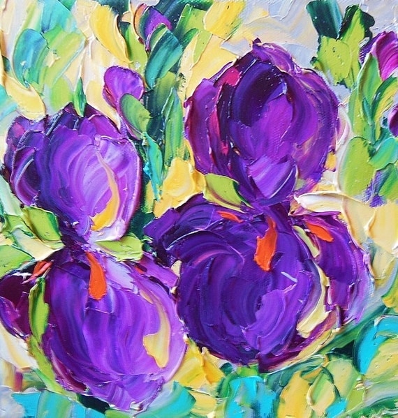 Original Oil PAINTING Deep Purple Iris Painting