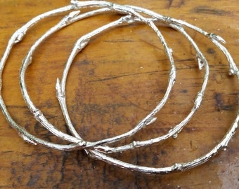three sterling silver twig branch bangles nature inspired stacking bracelets