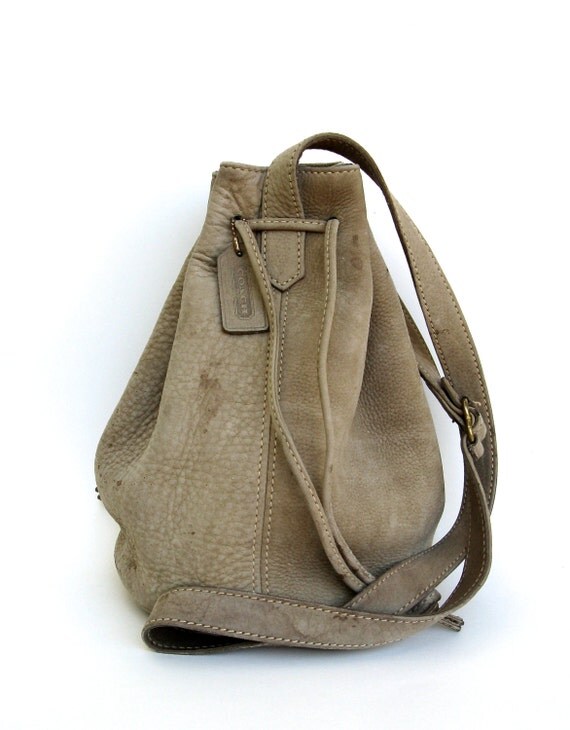 vintage coach pebbled nubuck taupe leather bucket bag ... with