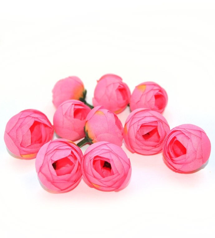10 Bubblegum Pink Camillia Buds Artificial Flowers, Silk Flowers from
