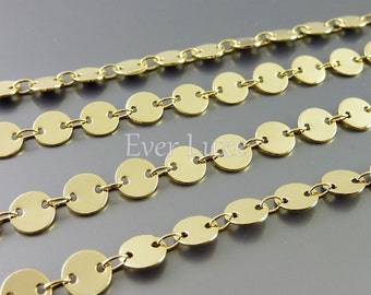 1 foot SHINY gold connected small 6mm disc chains, blank disc chains for jewelry making, gold chain B060-BG