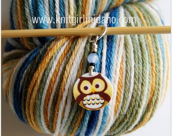 Yellow Whimsical Owl Stitch Marker (Qty 1)