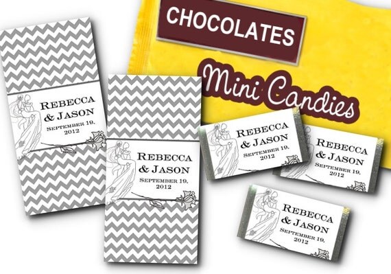36 Mini Candy Wrappers, Wedding, Bridal Shower, Chevron, Bride & Groom Il_570xn