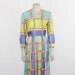 1960s Dress - Great Geometric Lime Green and Aqua and Royal Blue XL Silk Party Frock