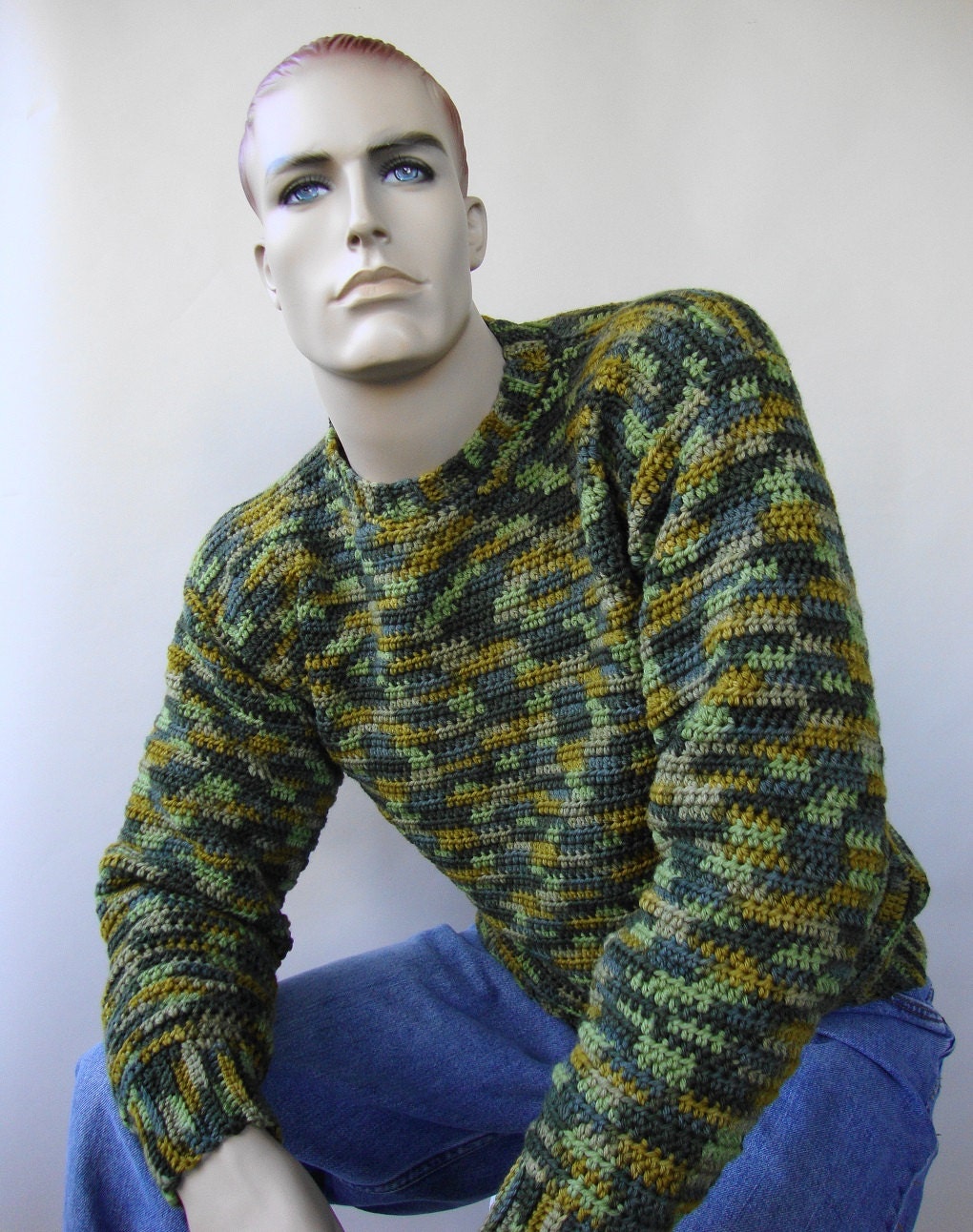 Camo Sweater Men's Sweaters Green Sweater Wool Sweater