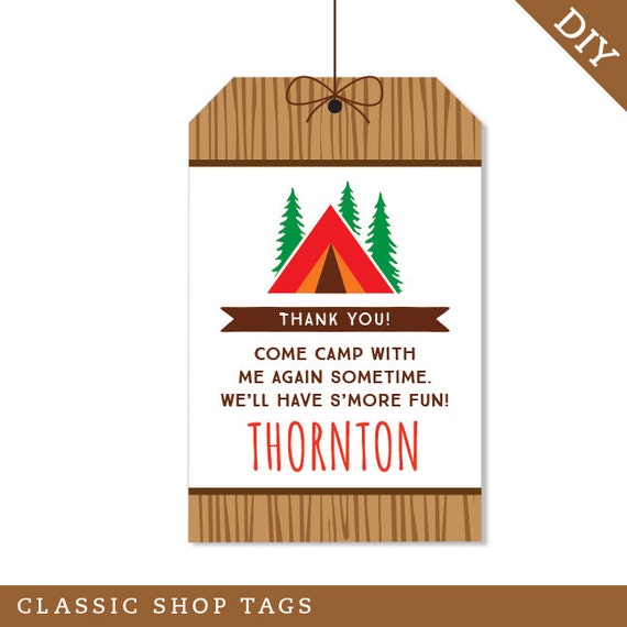 camping party personalized diy printable favor tags