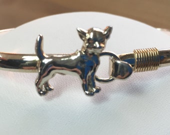 Chihuahua Dog Breed Bangle in Sterling Silver and 14k Gold