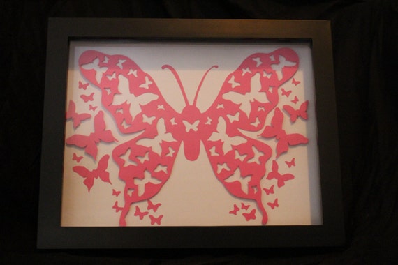 Pink Multidimensional Butterfly Handcut Art, 3d Paper art, Pink Butterfly Art, girls room decor, nursery decor, wall hanging, 1st annivery