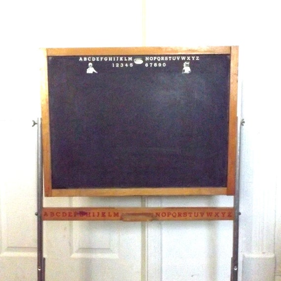 vintage 1950's standing chalkboard stand wood black green