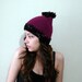 Pom Pom Bear Ear Beanie, Hand knit Chunky children teen girls Beanie, Two pom pom ears hat