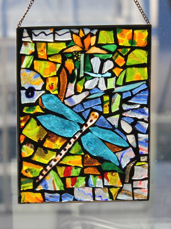 Stained Glass Mosaic Dragonfly Fused Stained Glass Mosaic 7549