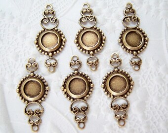 Antiqued brass filigree connector with a 5mm round setting, lot of (6) MC170