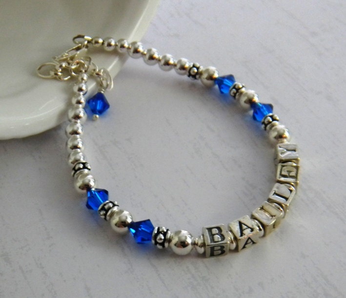 Personalized Silver Beaded Name Bracelet Mothers Bracelet