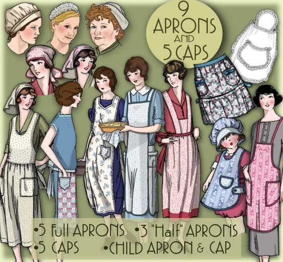 Vintage Aprons, Retro Aprons, Old Fashioned Aprons & Patterns 1920s APRON  & Caps $9.99 AT vintagedancer.com