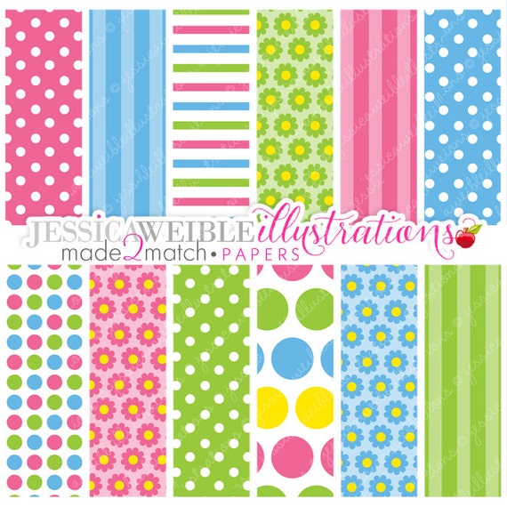 Birdie Told Me Cute Digital Papers Backgrounds - Commercial Use OK - Spring Digital Papers Set - Instant Download Il_570xn