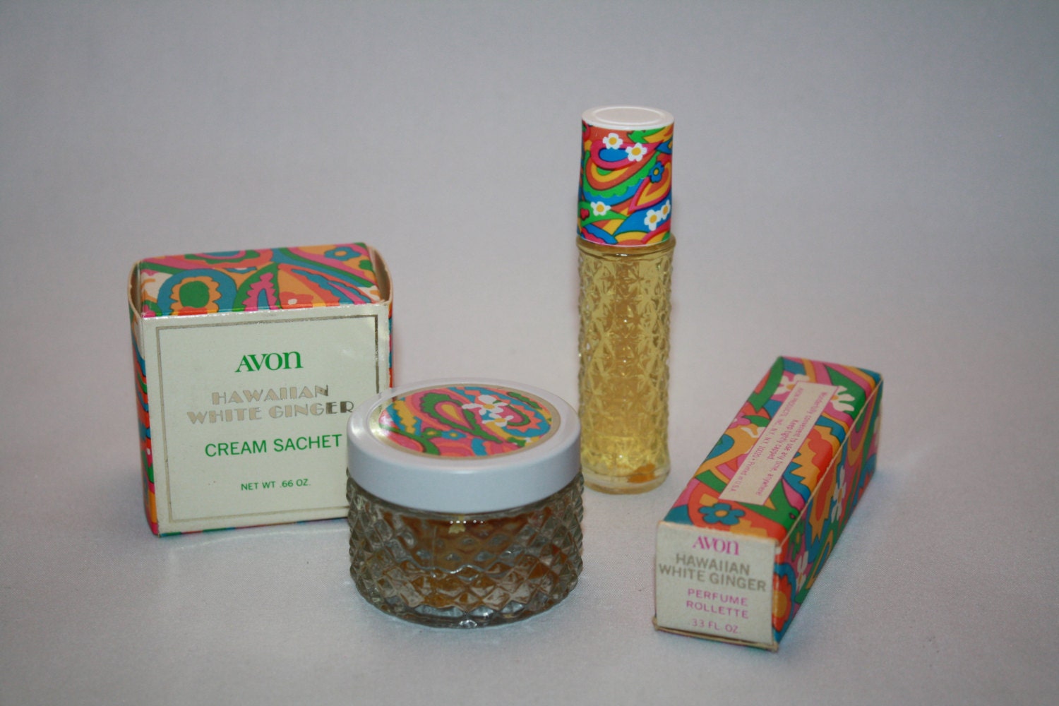 Vintage Avon Hawaiian White Ginger Perfume Rollette and 2