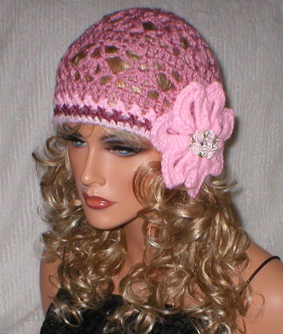 Crochet Women Teens Antique Rose Pale Pink by FlapperhatsBoutique