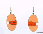 60s Peach and Orange Pearl Earrings Pierced Shepherd's Hook