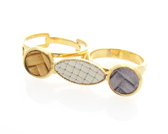 Double Gold Ring with YELLOW, white and grey print leather- Statement ...