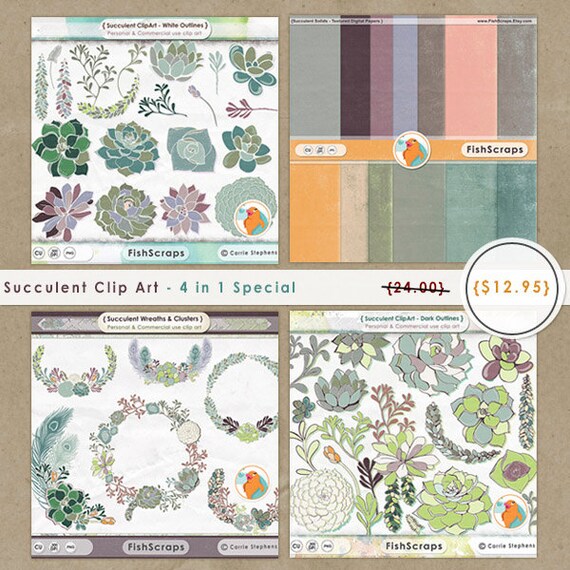 Succulent Flower Clip Art, Special Combo Collection, Garden Wedding Invitation Design Graphics Pack, Instant Download Il_570xn
