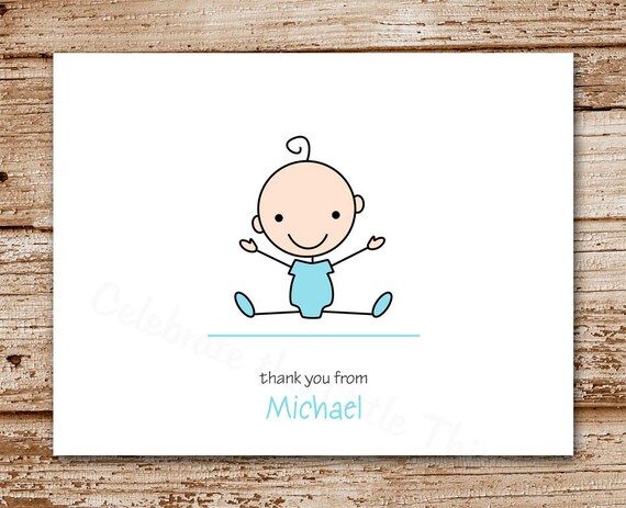 Set of 8 Baby Boy Thank You Cards - Personalized Stationery, Note Cards, Notecards - Stick Baby, Kids Il_570xn
