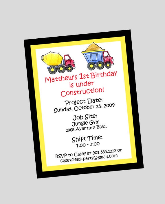 Construction Birthday Invitation Dump Truck Birthday Party