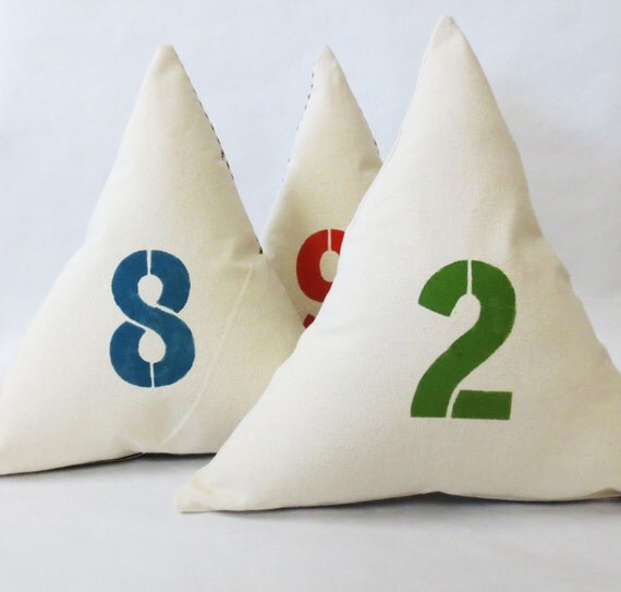 Hand Printed Equilateral Triangle Shaped Throw Pillow with