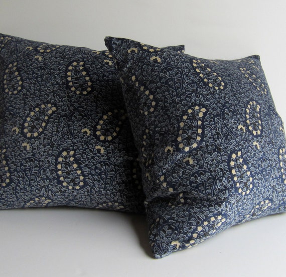 Set of Two Indigo Blue Paisley Velvet Pillow by studiotullia