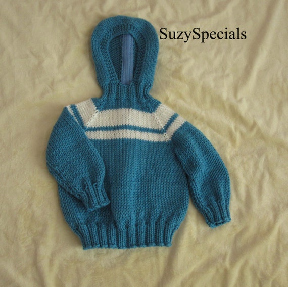 Knitted Hooded Baby Sweater with Back zipper by SuzySpecials