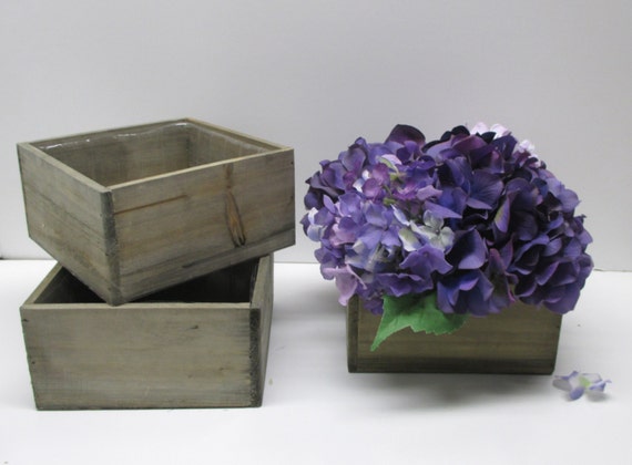 Wood Box Vase Wedding Woodland Planter Decor Rustic Square Pot Wedding 