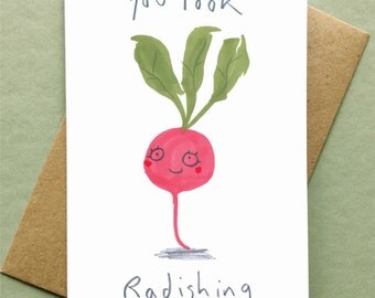 Valentines Card You Look Rad Birthday Card Vegan Vegetable Greetings Card Radish