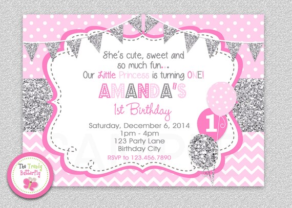 Pink And Silver Birthday Invitations 8