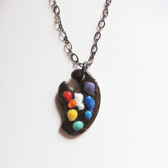 Enamel painters palette necklace Artists palette pendant