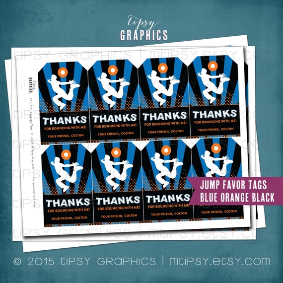 JUMP Trampoline or Bounce House Favor Tags by Tipsy Graphics. Printable File. Birthday Party Favor favor Lolly Il_570xn