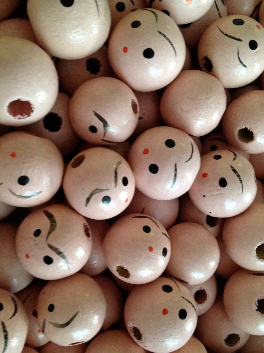 1 Dozen Vintage Wooden Hand Painted Face Beads by JenniferTravis