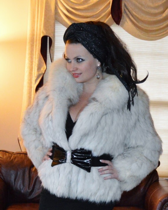 Vintage Saga Blue Fox Fur Jacket Silk Lining High Quality Y Lovely Vtg Saga Genuine Blue Fox Car Coat Jacket W Big Collar