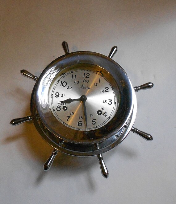 Vintage chrome on brass Ship's Clock with Watch Bells by a1estates