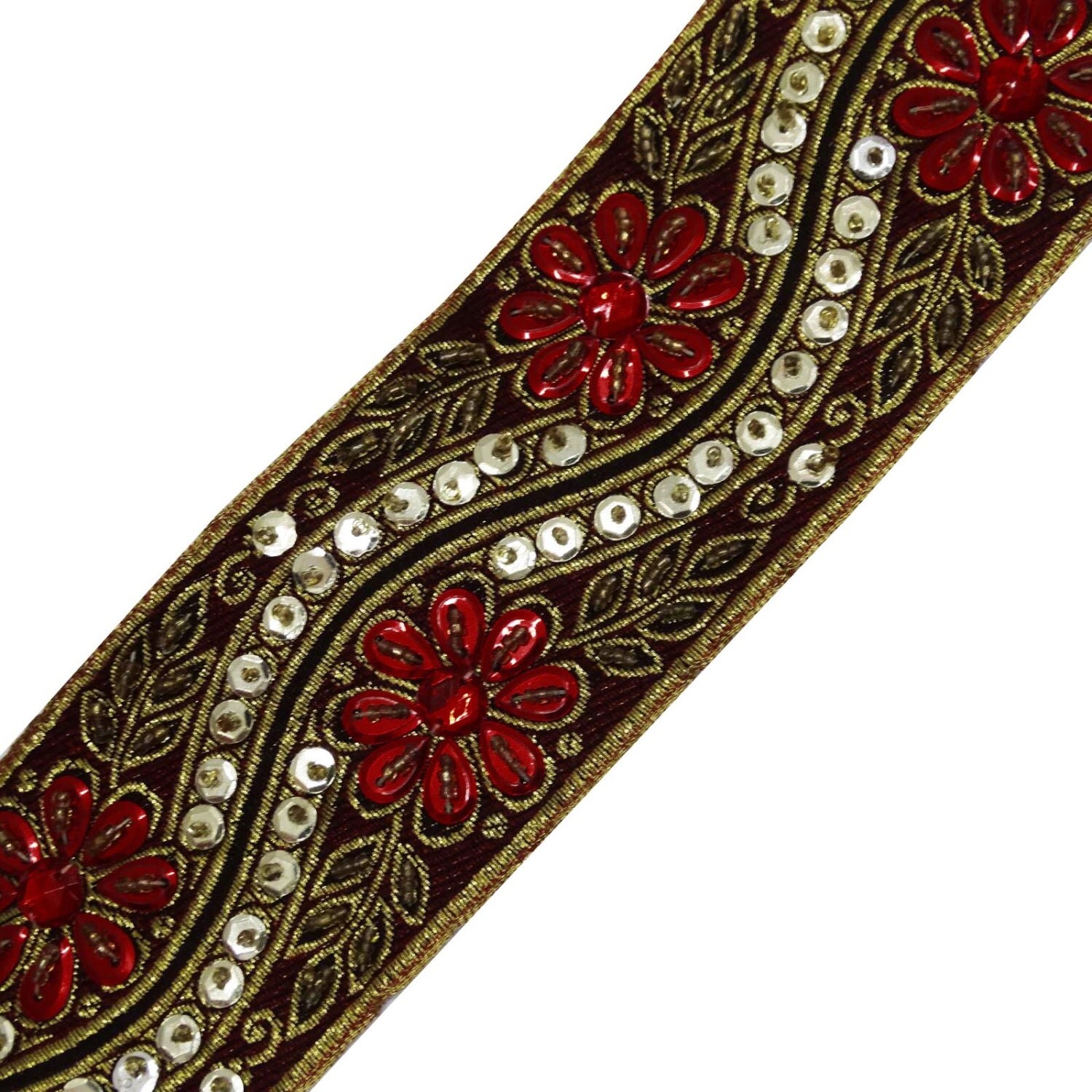 Sequins ribbon embroidered trim beaded by indianbeautifulart