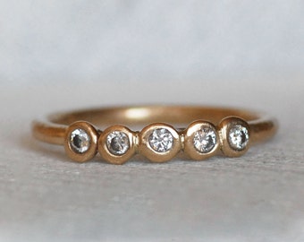 5 Diamond Ring - Gold and Diamond Pebble Ring - Eco-Friendly Recycled