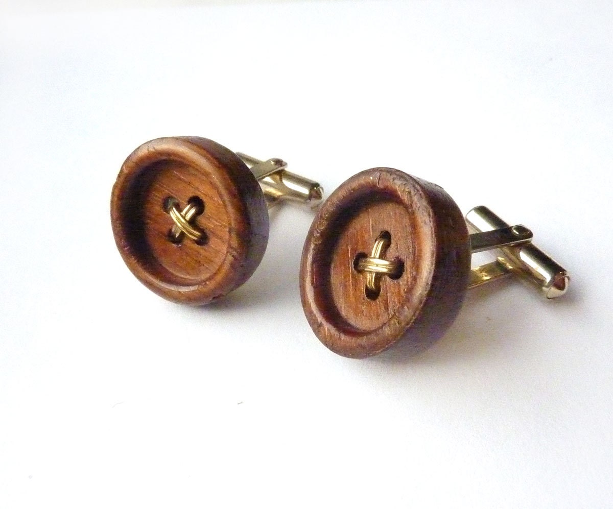 Boutons De Manchette Vintage Destino - Motif Rayures Marron Et Vert, Finition Or, Mesh