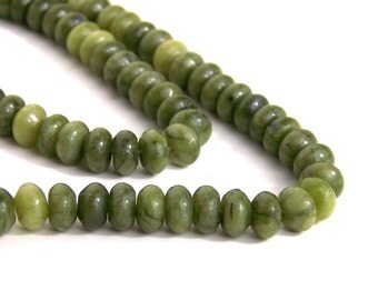Green Serpentine beads, rondelle 8mm x 5mm natural gemstone (404SD)