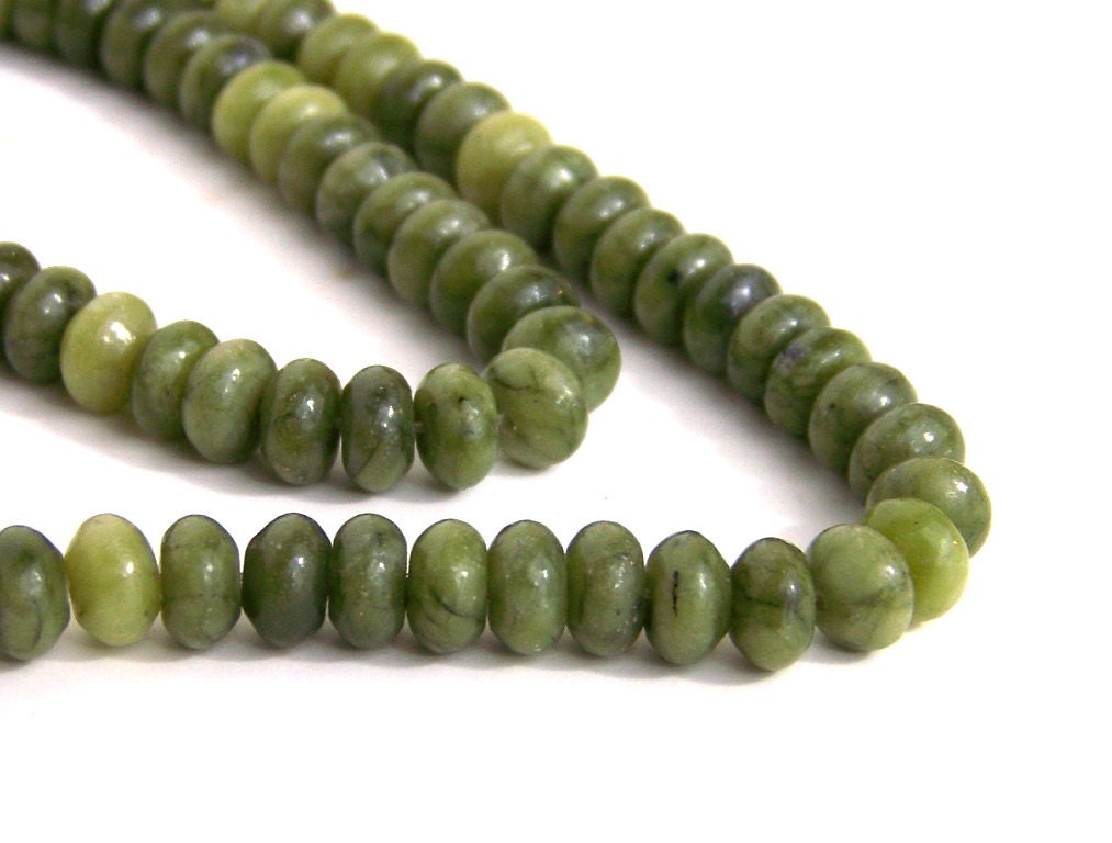 Green Serpentine beads rondelle 8mm x 5mm natural gemstone