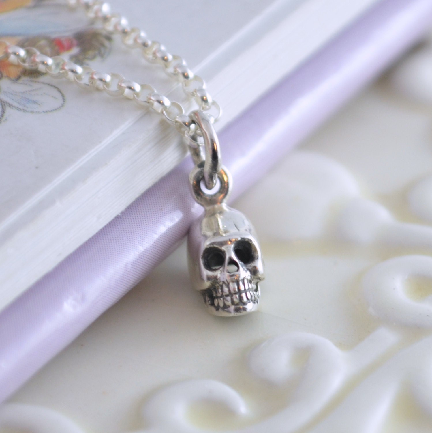 Sterling Silver Skull Necklace Boys Jewelry Rolo Chain