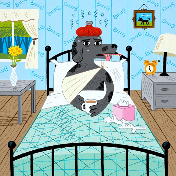 Sick as a Dog - limited edition - childrens animal art print - iOTA iLLUSTRATiON