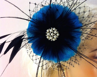 Wedding Hair Clip, Wedding flower Fascinator, Wedding Hair Flower, Bridesmaid Fascinator, Bridal Headpiece, 1920s Headpiece,Teal Blue