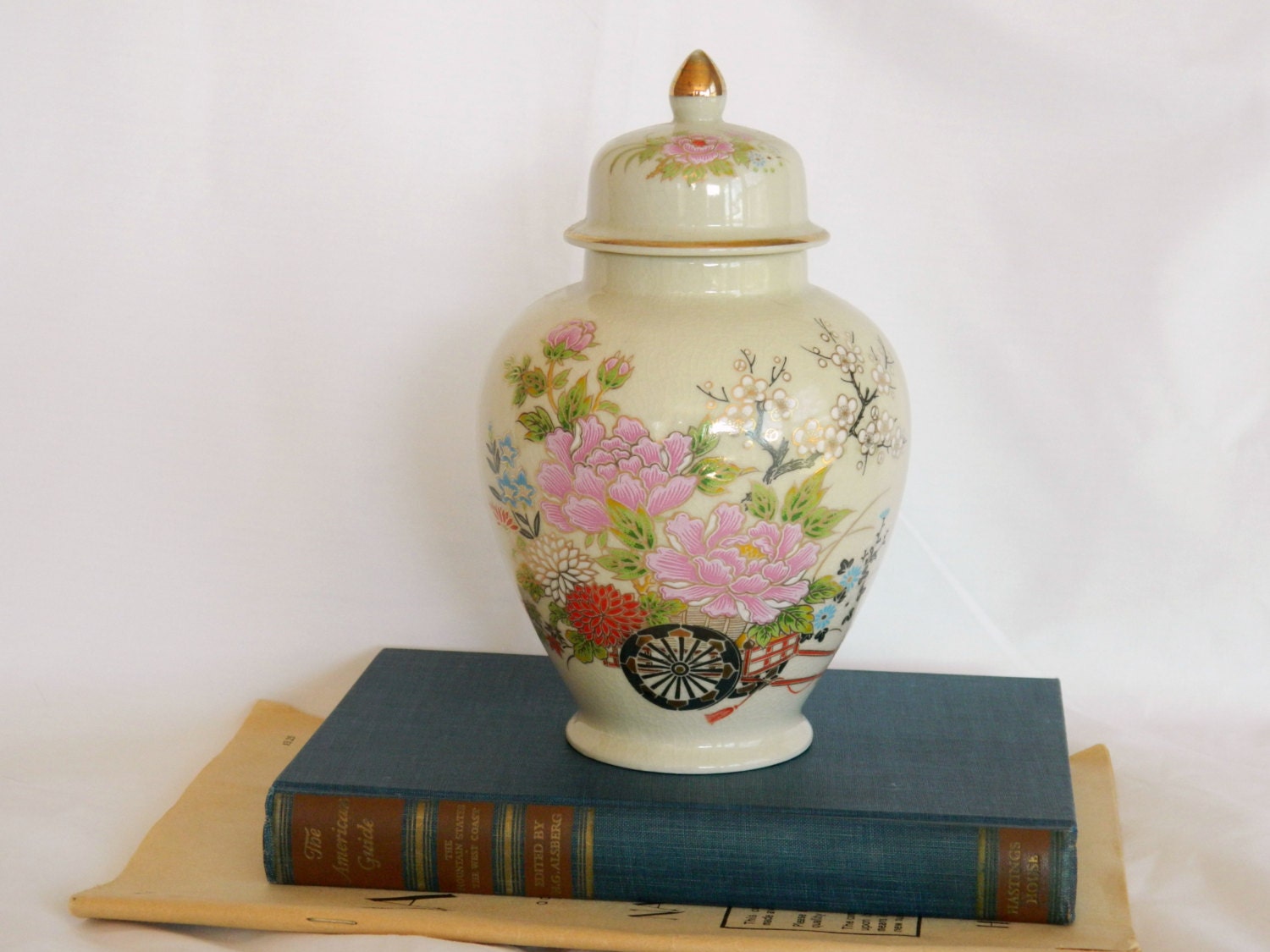 Vintage Japanese Floral Ginger Jar with by