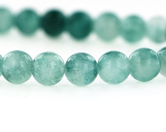 46 Natural Jade Beads - Two Tone Caribbean Sea Green - 8mm - 1 Strand - BD72